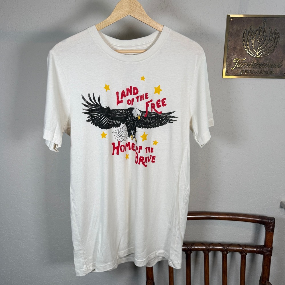 Oat Collective Womens Land of the Free Eagle Graphic Tee Cream Medium‎ M